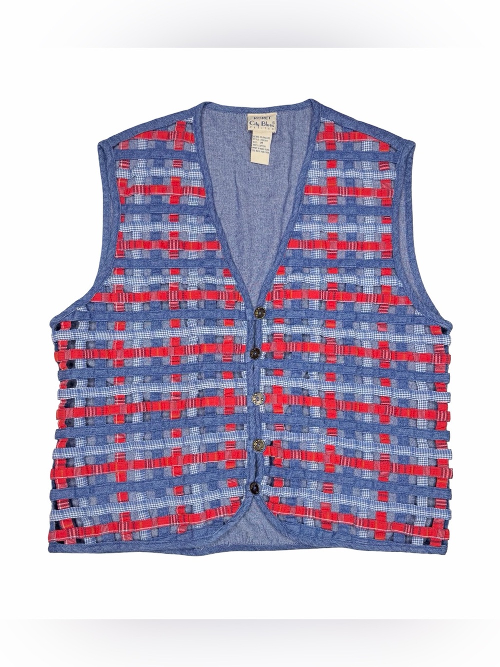 Vintage Koret City Blues Americana Cottagecore Lattice Weave Artsy Vest‎